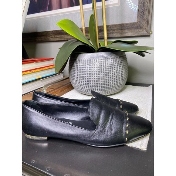 AGL Attilio Giusti Leombruni Black Leather Stud Venetian Loafers Size US 6 - Picture 6 of 10